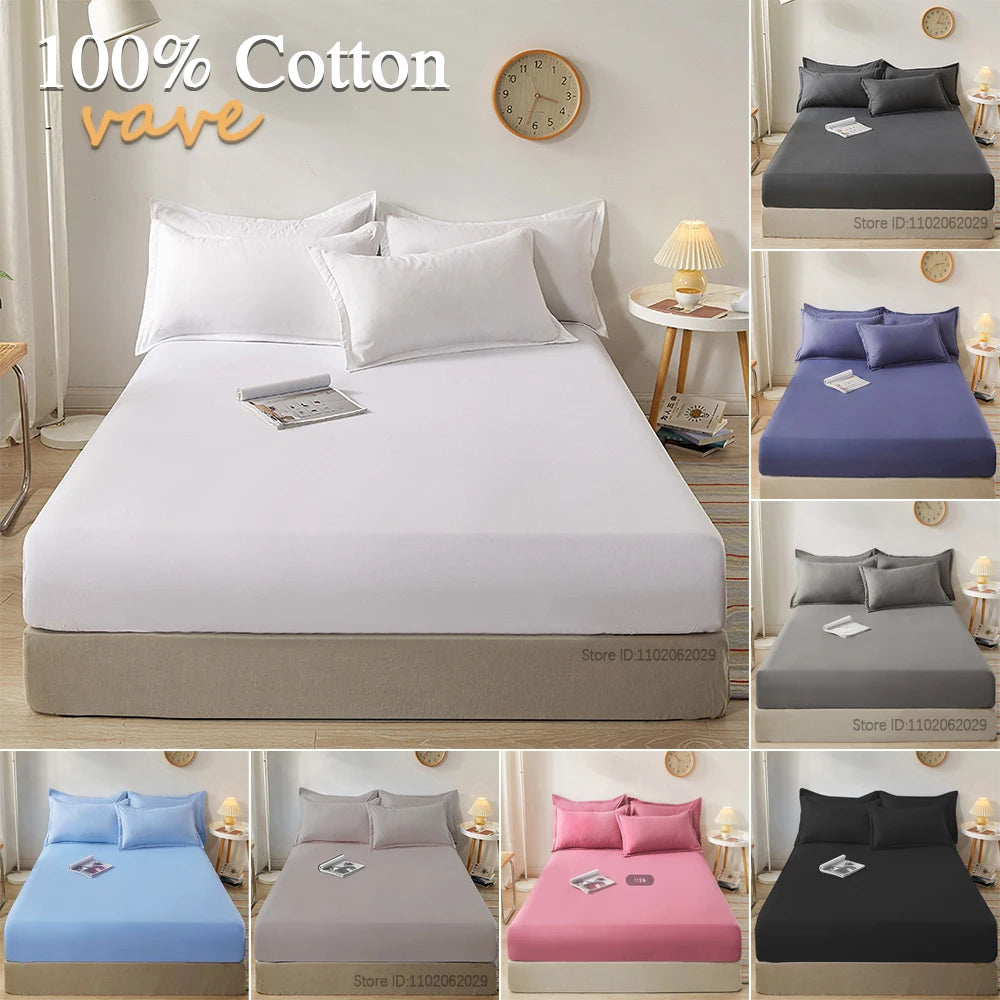 Soft Cotton Fitted Sheet Single Double King Queen Size Mattress Cover with Elastic Band Bed Sheet Bed Linens 100/120/150/180/200