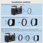 Haoge LH-X200B Square Metal Lens Hood with 49mm Adapter Ring for Fujifilm Fuji X100VI X100V X100F X100T X100S X70  Camera