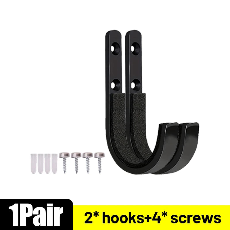 Carbon Steel Wall Mounted Storage Hook Bracket, Rust Resistant Tool/Bike Hanger - 1 Pair