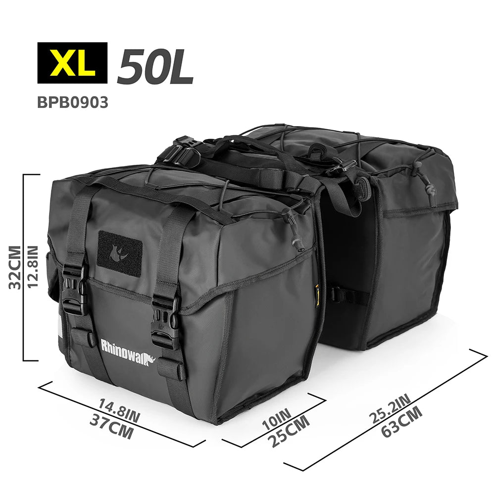 Rhinowalk Bike Pannier Bag 22/40/50L Waterproof Bicycle Double Side Saddlebag With Inner Support Plate Expandable Storage Strap