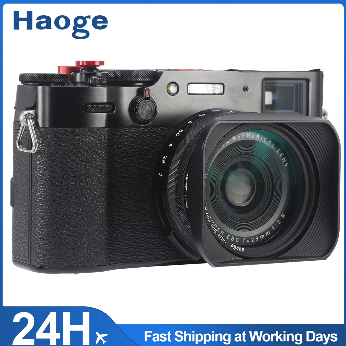 Haoge LH-X200B Square Metal Lens Hood with 49mm Adapter Ring for Fujifilm Fuji X100VI X100V X100F X100T X100S X70  Camera