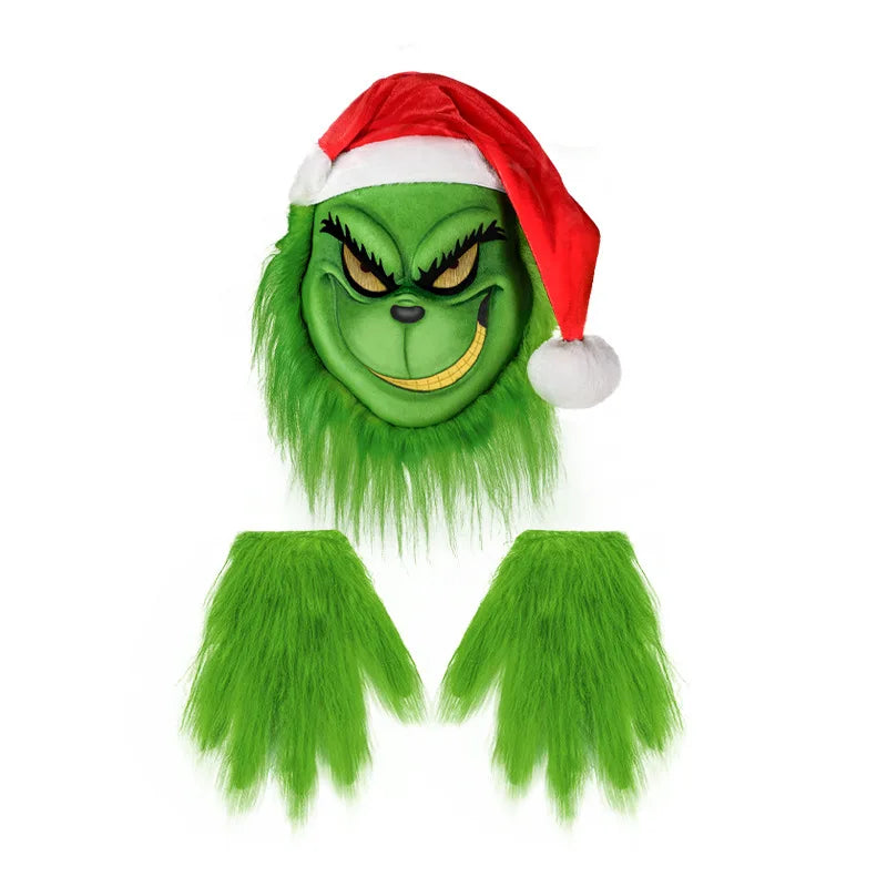 New Christmas Mask Set Halloween COSPLAY Party Props Thief Red Hat Green Mask Green Gloves