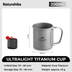 Naturehike Outdoor Titanium Cup Lightweight Portable Tea Coffee Cup Folding Handle Camping Water Mug for Hiking Travelling