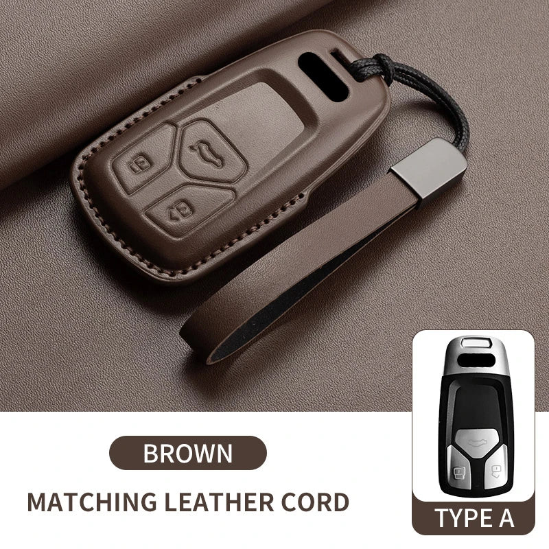 Auto Key Shell Fob For Audi A4 A4L A5 Q5 Q7 TT TTS 8S B9 2016 2017 2018 Leather Car Remote Key Case Cover Keychain Accessories