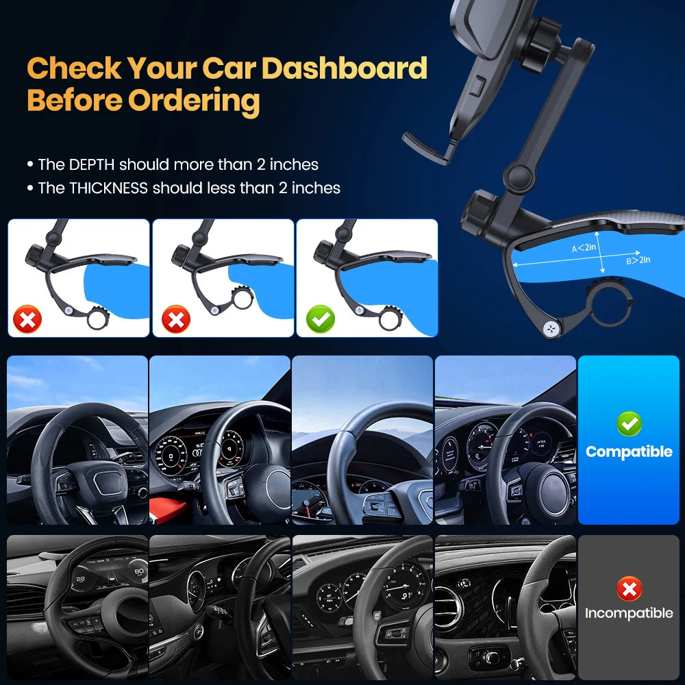 TOPK D46J Dashboard Car Phone Holder Mount, Easy Installation, Universal Clip Mount, Compatible with All Smartphones