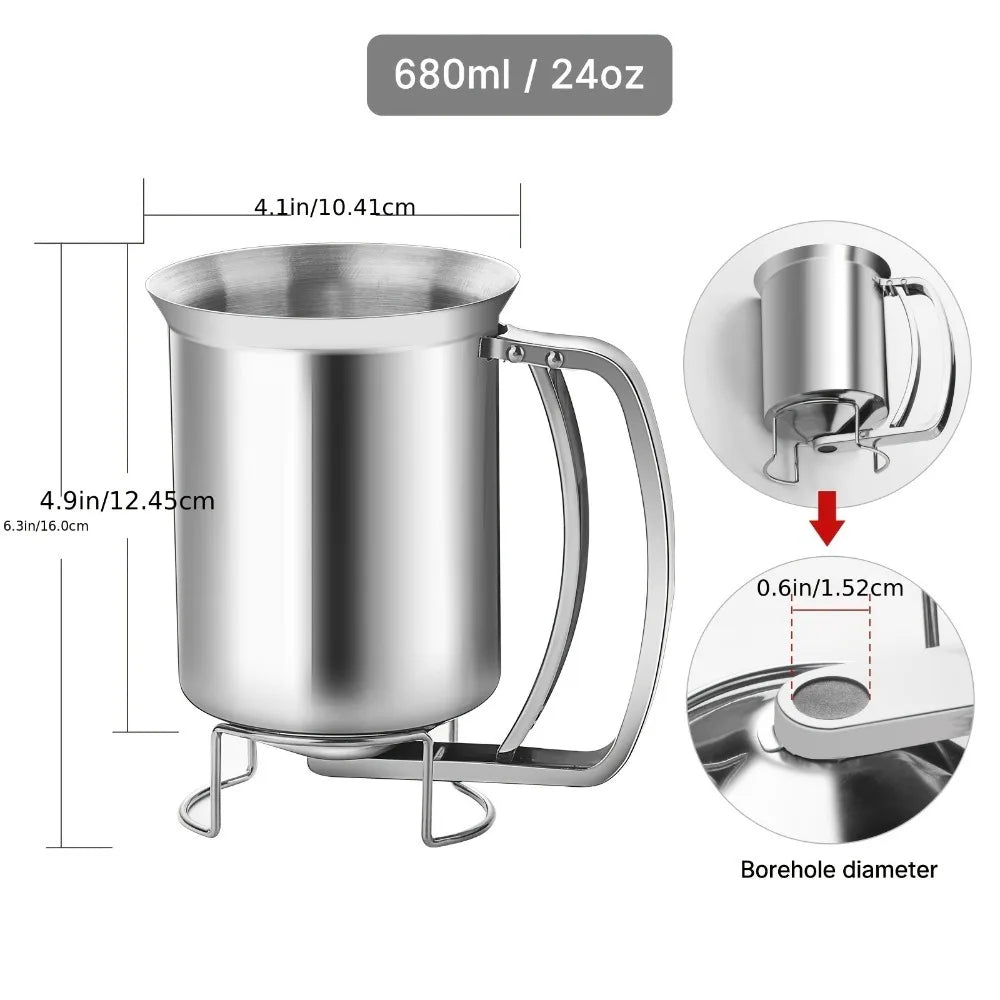 Stainless Steel Batter Dispenser 680ml Reusable Food Grade for Pancakes Waffles Cupcakes Easy Release Pourer Kitchen Tool