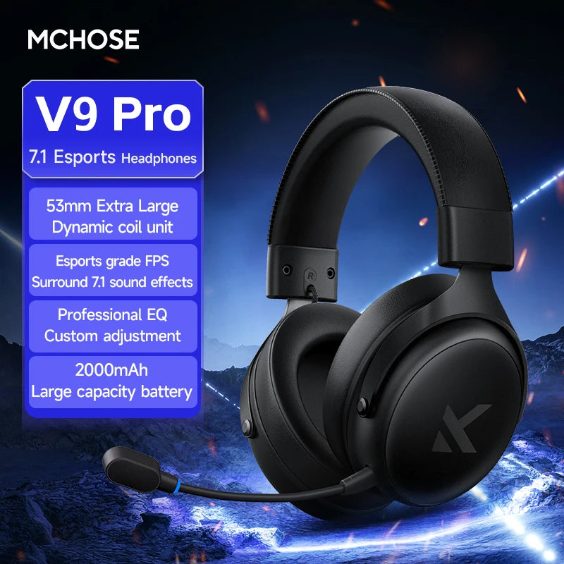 MCHOSE V9 pro E-Sports Headset with Microphone Tri-Mode Gaming USB Wireless 7.1 Channel Surround Sound Portable Audio Headphones