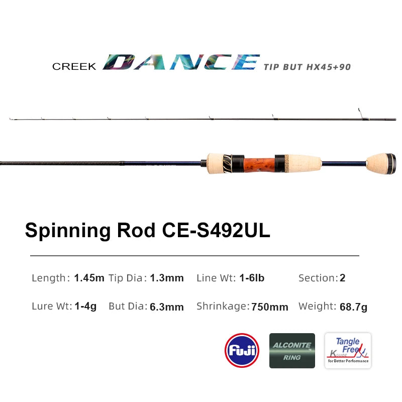 PURELURE CREEK DANCE Trout Rod BFS Fishing Casting UL Spinning Light Travel Rod Stream Ejection Rod Fuji Alconite Ring Perch