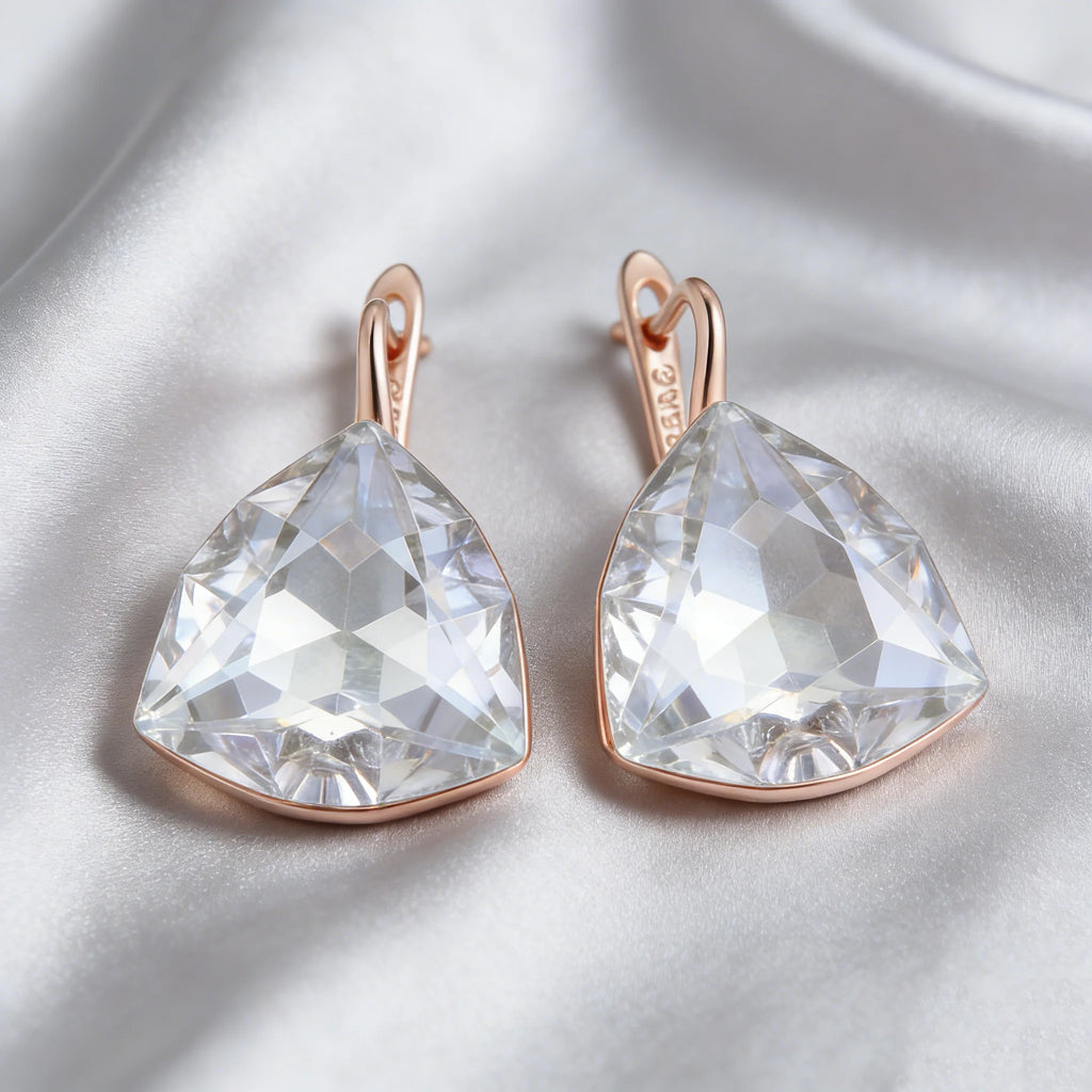 Wbmqda 22*17mm Shiny White Big Stone Drop Earrings For Women 585 Rose Gold Color Luxury Wedding Jewelry Accessories