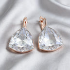 Wbmqda 22*17mm Shiny White Big Stone Drop Earrings For Women 585 Rose Gold Color Luxury Wedding Jewelry Accessories