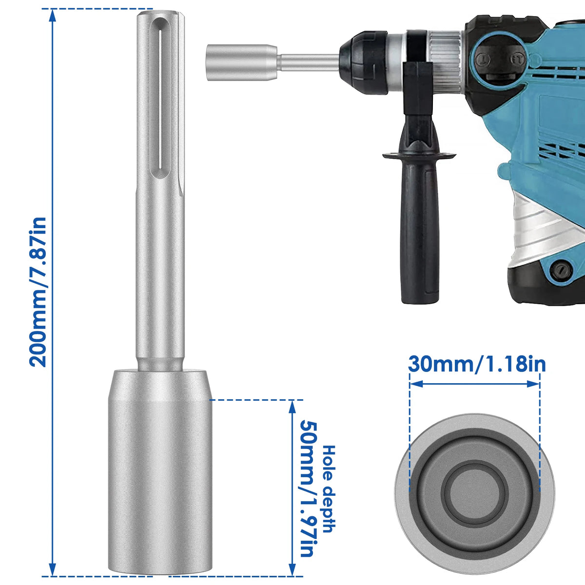 SDS Plus Ground Rod Driver for Rotary Hammer Drill Tools 19/21/25/35mm Hardened Steel  Earth Stake Hammer Drill Grounding Rod