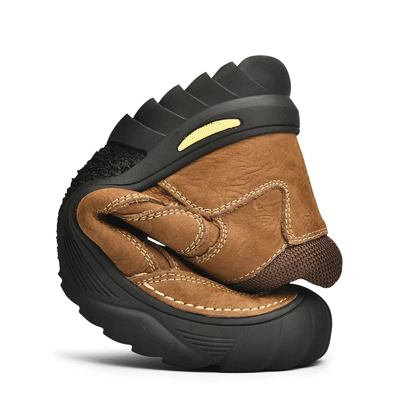 HIKEUP Men's Outdoor Hiking Shoes Cow Leather Winte Boot Waterproof Non-Slip Trekking Sneakers Durable Sports Protecting the toe