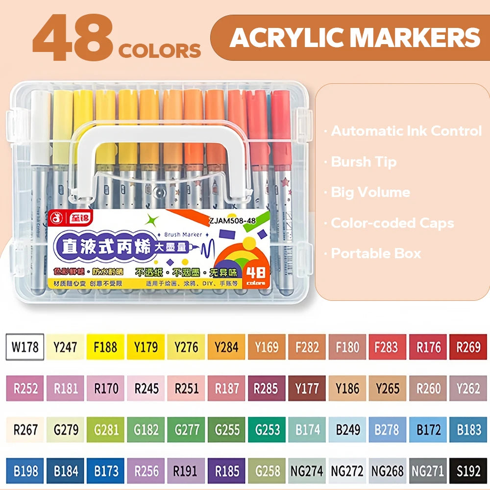 Acrylic Brush Markers Set with Portable Case, Liquid Ink Art Acrylic Paint Markers Set for Art and DIY Craft