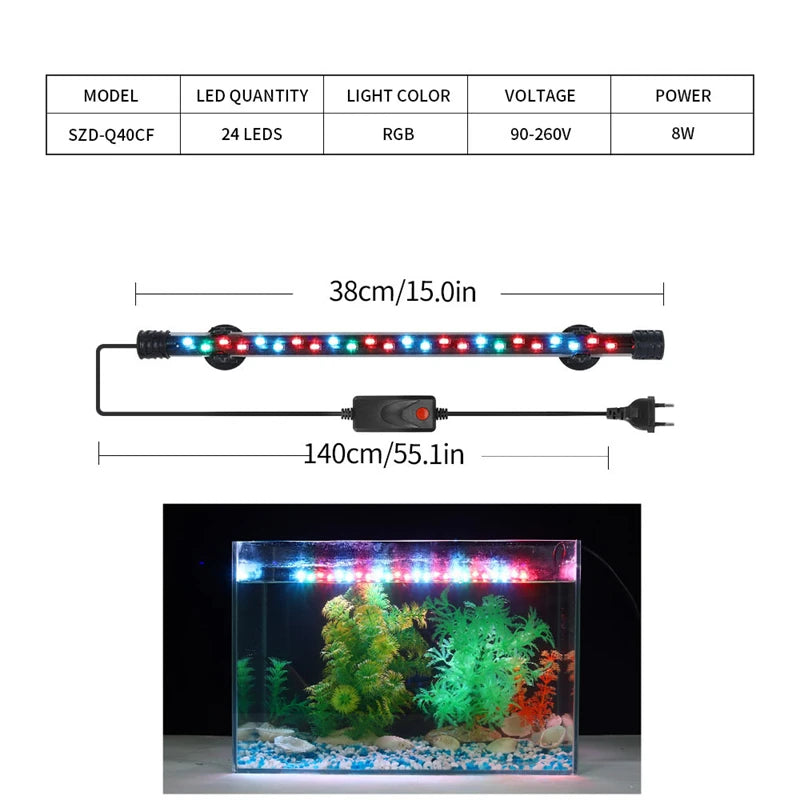 Lamp Waterproof Fish Tank Light 18-58CM Underwater Aquariums Decor Lighting 90-260V Aquarium Light LED Plant Grow
