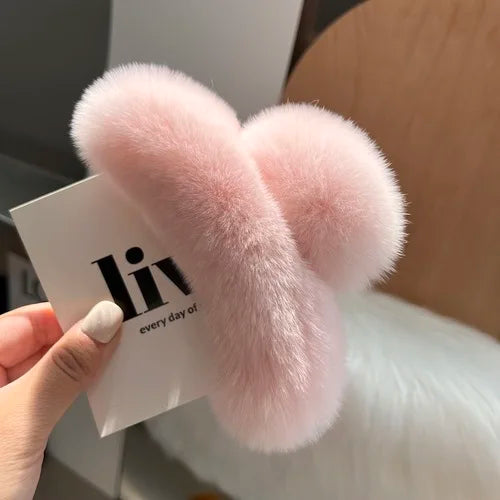 Natural Rex Rabbit Fur Hair Claw Large Hairpin Temperament Clip New Cute Plush Hair Scratching Ponytail Fuzzy Claw Clip