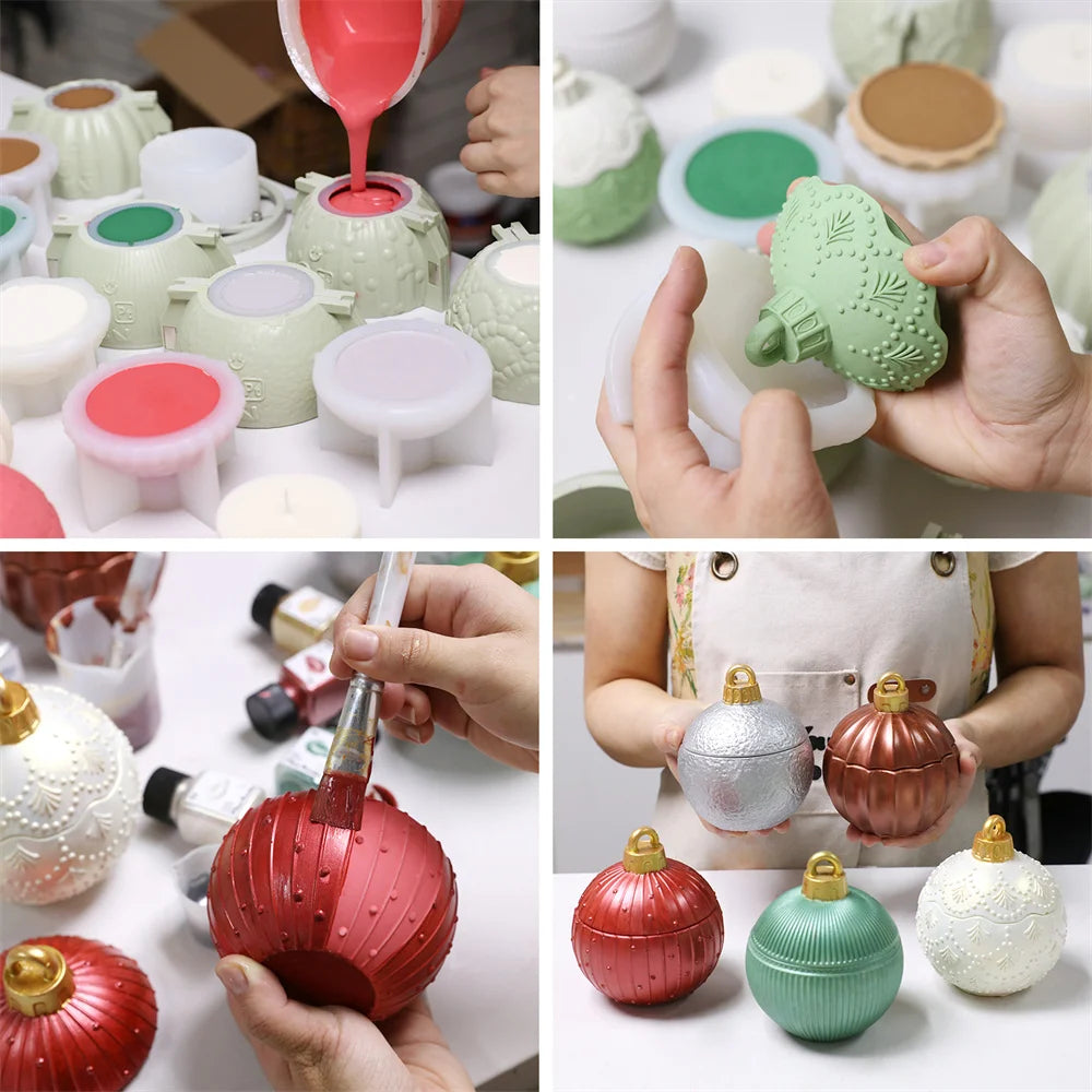 Christmas Bauble Candle Jar Silicone Mold, Reusable for Concrete Jesmonite Cement, Large/Small