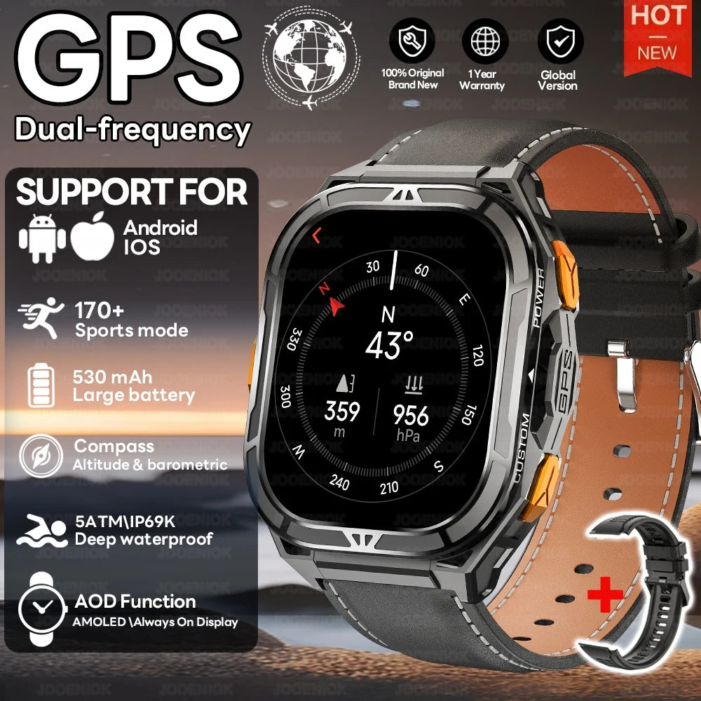 New GPS Smart Watch 10ATM Waterproof Built-in Dual-band GNSS Compass Military Sport Smartwatch Men 2025 New