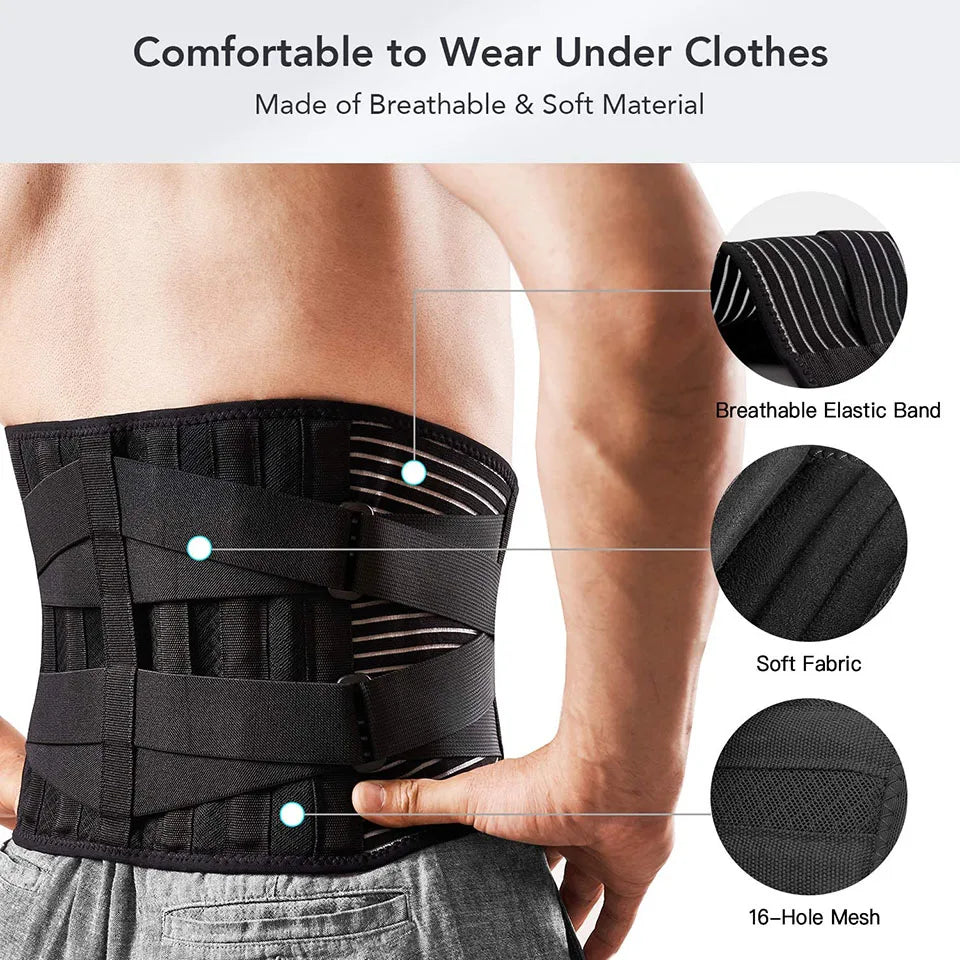 AOLIKES Lower Back Brace Lumbar Support Belt with 6 Stays Anti-Skid Breathable, Size L