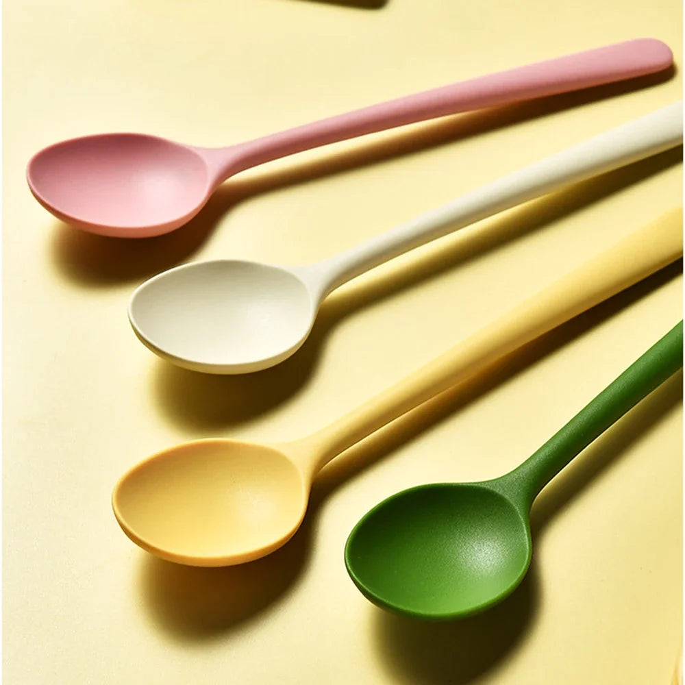 4Pcs Silicone Spoon Set Portable Non-Slip Reusable Dinner Dessert Spoon for Travel School Party Dishwasher Safe