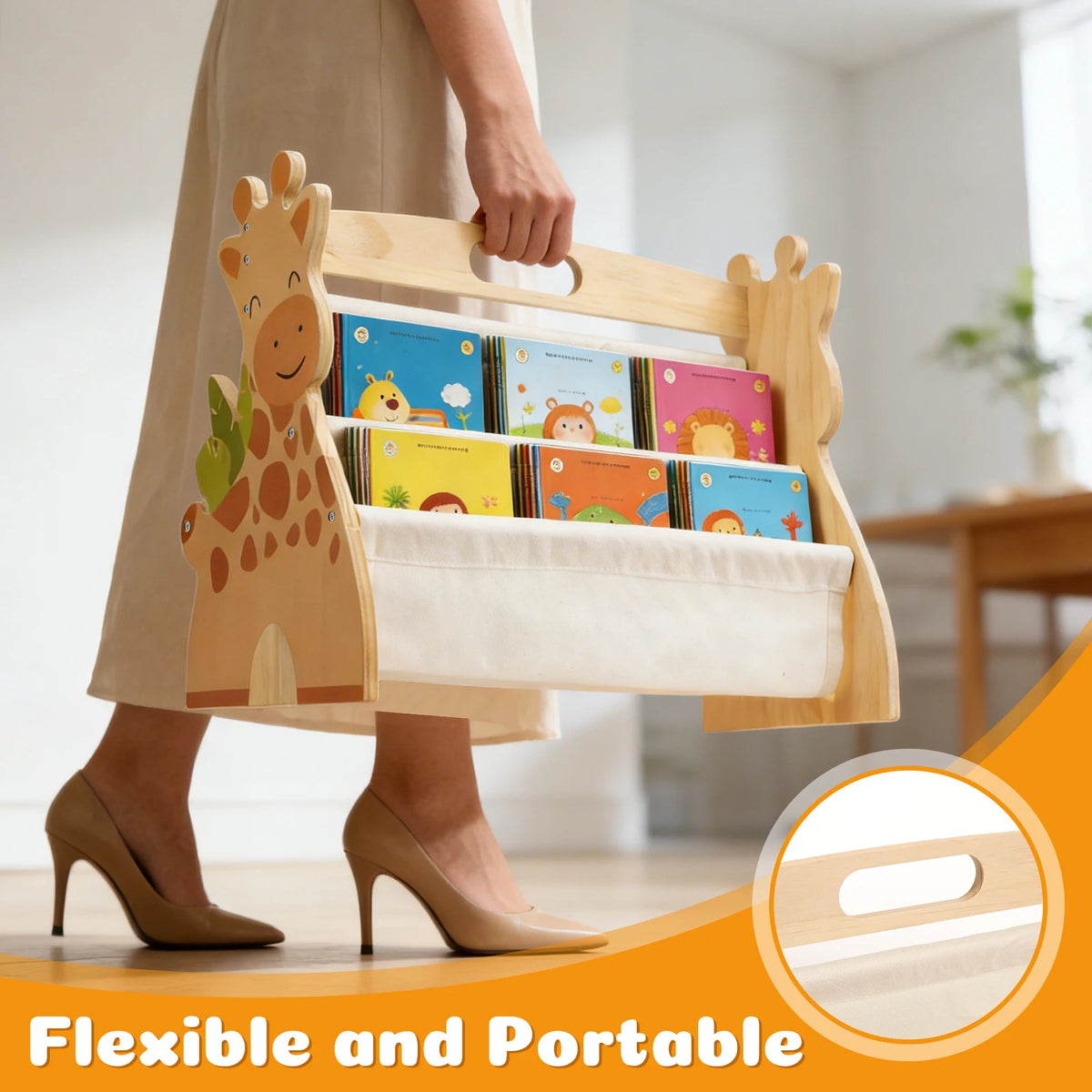 2-Tier Montessori Baby Bookshelf Double-Sided Wooden Book Rack Storage, 1pc