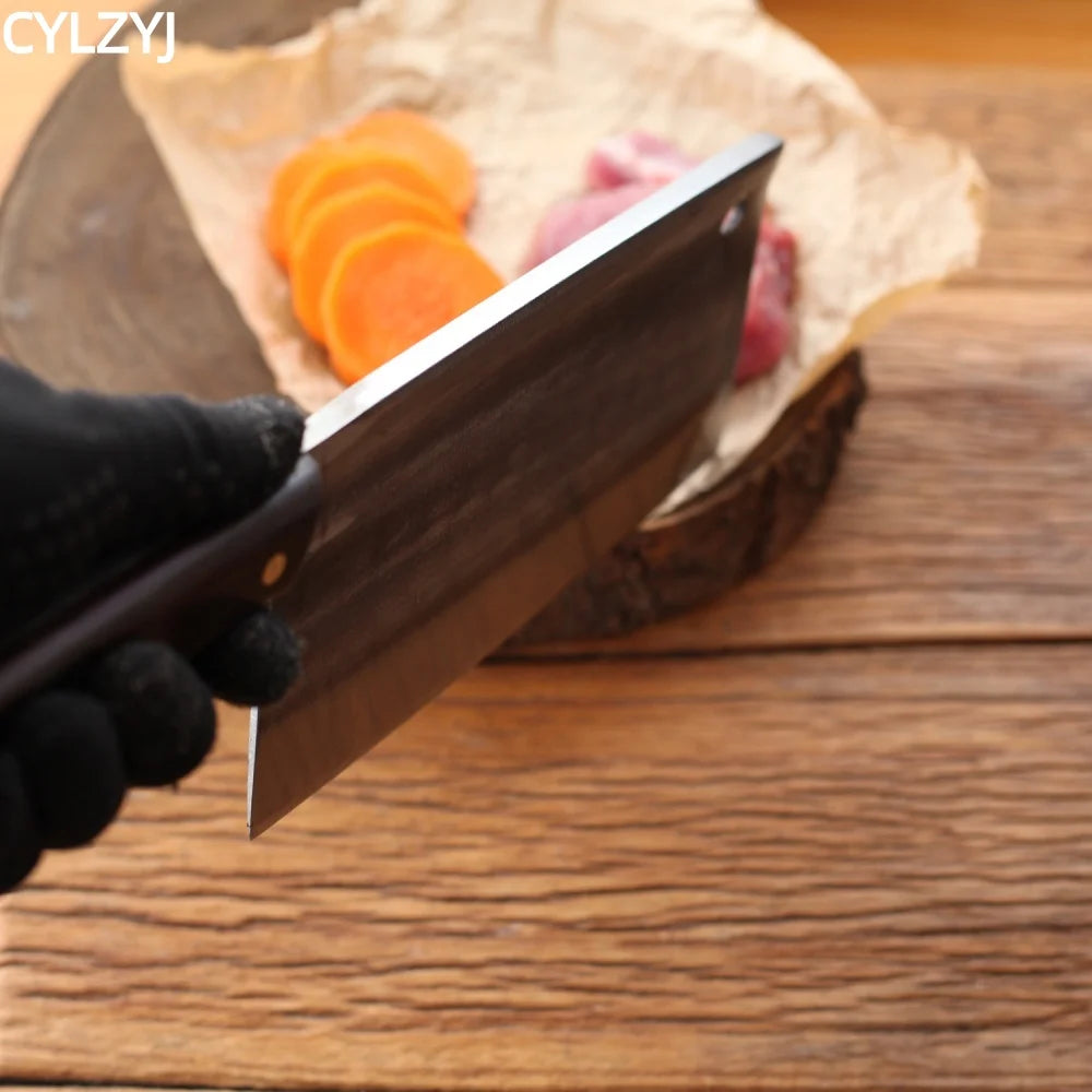 Chinese chopping knife, 7.8mm thick handmade forged butcher bone cleaver, durable hard blade