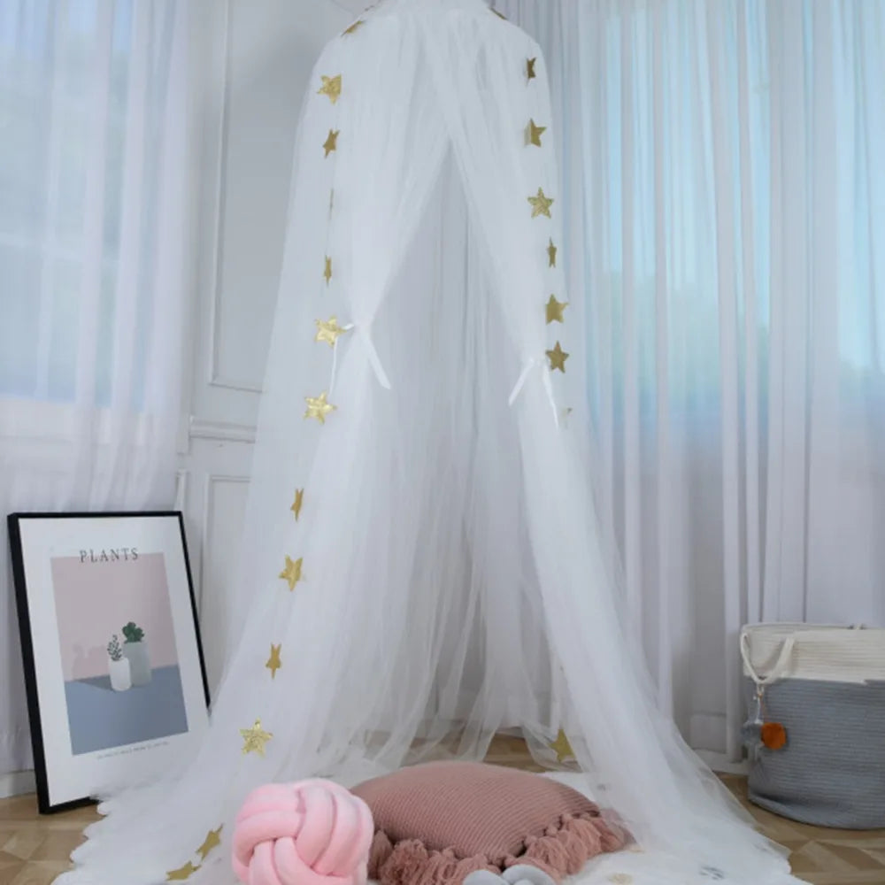 Nordic Princess Crown Dome Tent Mosquito Net 7-layer Mesh Bed Curtain Children's Room Decoration Girl Pink Crib Canopy Beds Kids