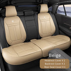 Nappa leather car seat cover set, front or rear, 5-seater, anti-slip full wrap, beige/black/brown/red