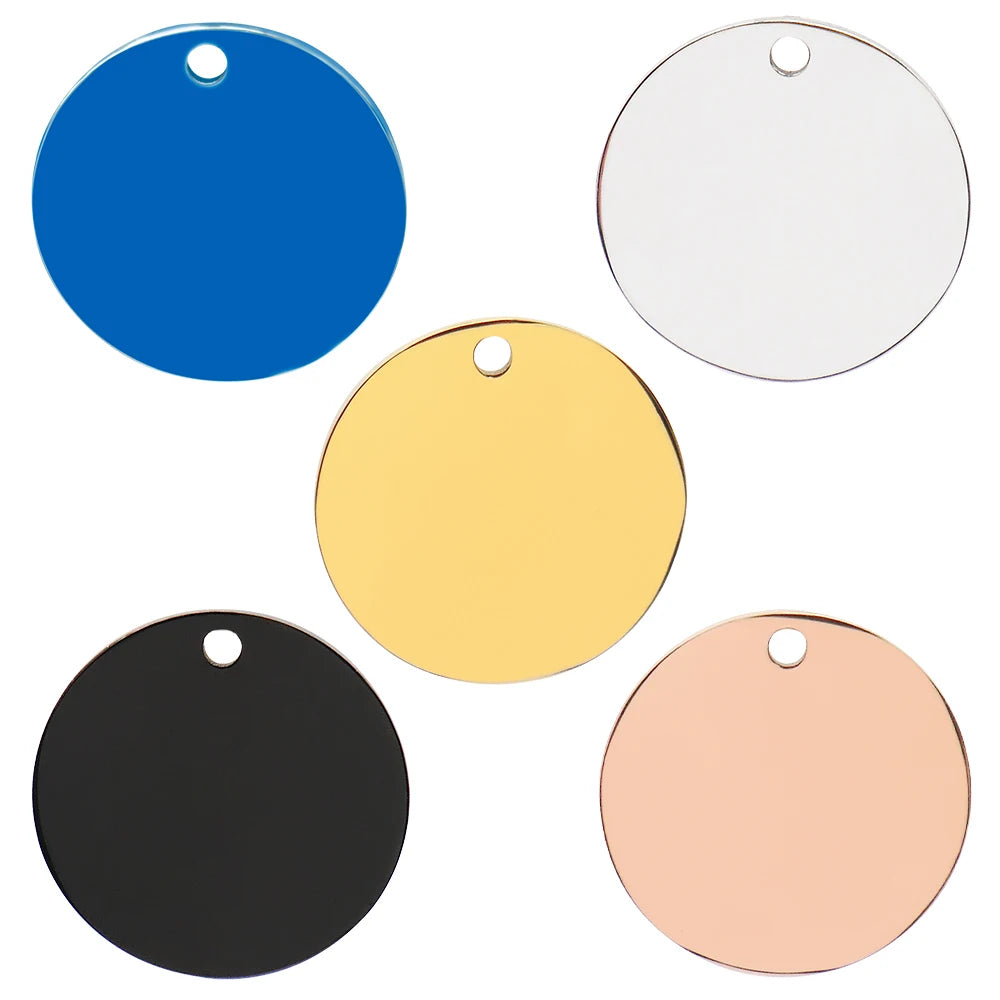 20pcs Stainless Steel Round Pet ID Tag Mirror Finish Collar Name Pendant 25-35mm