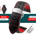 Carbon Fiber Pattern Leather Watch Strap 18mm 20mm 21mm 22mm 23mm 24mm Black Red Orange Stitching Watchband Bracelet Wristband