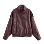 HH Autumn Faux Leather Jacket For Women Casual Solid Long Sleeve Zipper Pu Leather Coats New Fashion Female Streetwear