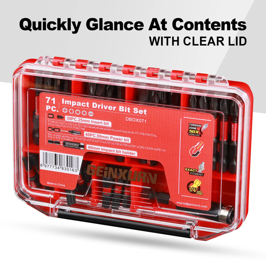 Geinxurn Impact Screwdriver Bits Set,Case Storage Magnetic S2 Steel Multi Insert Power Bits Tips with Bit Holder and Nut Driver