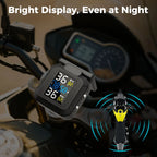 Solar TPMS Tire Pressure Monitoring System w/ Temperature Alarm, 2 External Sensors, Motorcycle
