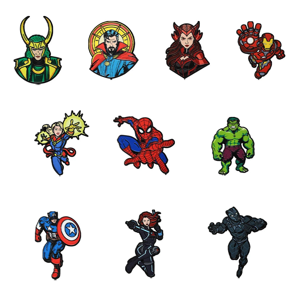 Cartoon Character Enamel Pin Set 10pcs Metal Lapel Pins Brooches for Backpack Clothing