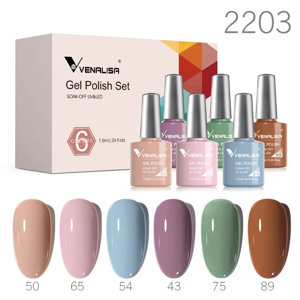 6/12pcs/Set Venalisa Gel Nail Polish VIP Kit Charming Neon Color Gel Pink Natural Color Series Rubber Gel Great Coverage Lacquer