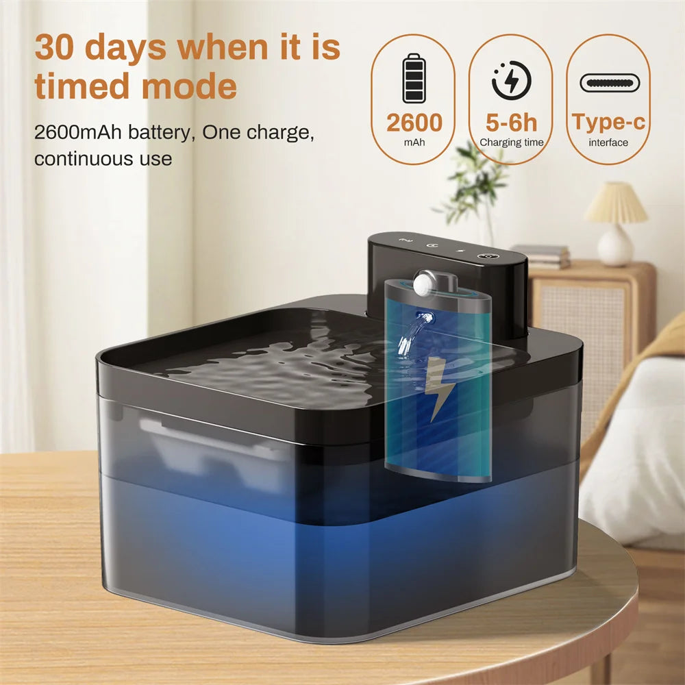 2.2L Automatic Pet Water Fountain for Cats & Dogs, Silent Induction Sensor, Rectangle