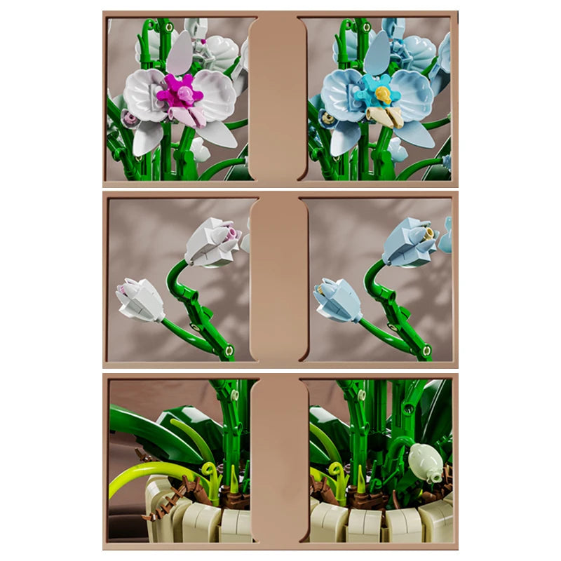 1192pcs Orchid Building Blocks Bouquet Flower Rose Plant Pink Blue Bricks Kid Model Assembled Toys Romantic Valentine's Day Gift