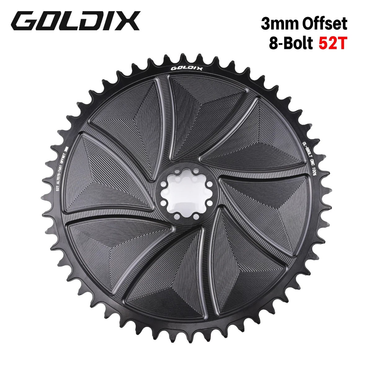 GOLDIX 8-Bolt Bicycle Chainring Wide and Narrow Teeth AERO Chainring CNC Hollow Cutting Machining for SRAM 8Bolt Crankset