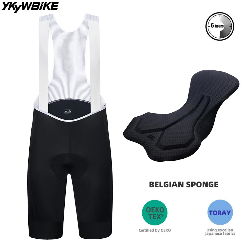 YKYWBIKE Men's Cycling Bib Shorts with Italy MITI Straps Road Bike Bib Pants Belgium and Interface Padded Bicycle Shorts MTB Pro