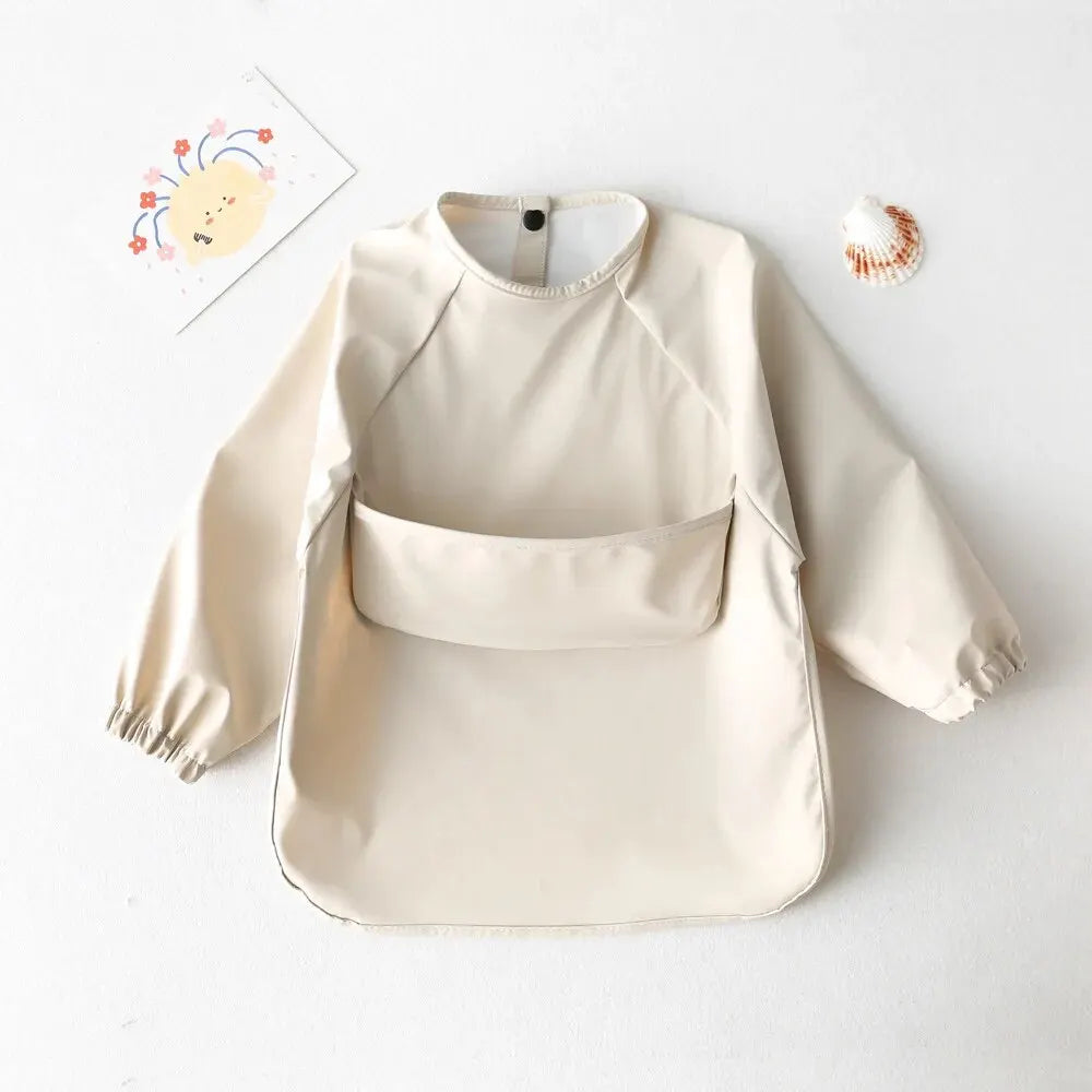 1pcs Solid Color Painting Smock Baby's Soft Waterproof Long Sleeve Art Smock Feeding Bib Apron for Kids Accessories