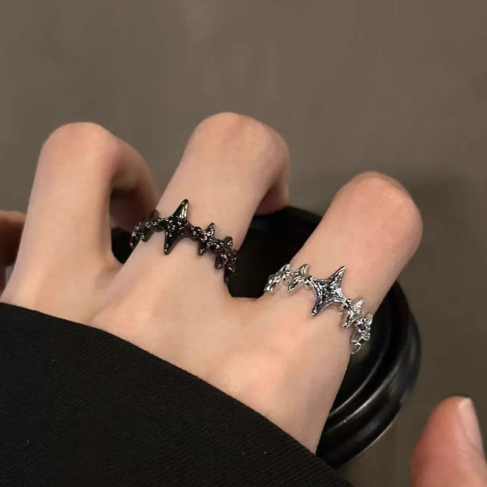 Fashion Irregular Cross Star Open Ring for Women Men Punk Gothic Sliver Color Adjustable Couple Rings Y2K Egirl Jewelry Gift