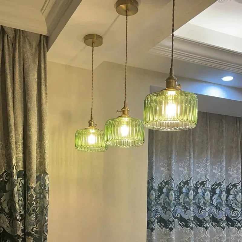 Nordic glass pendant light, green or clear, 15-25cm shade, LED 4W optional