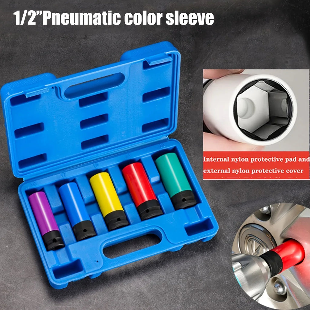 1/2- Inch Drive Wheel Protector Impact Socket, 1/2" Thin Wall Deep Impact Socket Set Plastic Sleeve Lug Nut, 6 Point,Metric