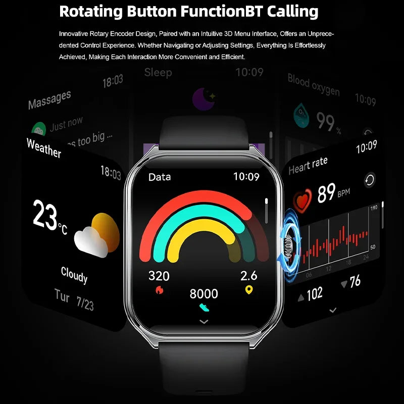 Ultra Thin Smartwatch 1.96in AMOLED Display Bluetooth Calling for Android iOS, Black