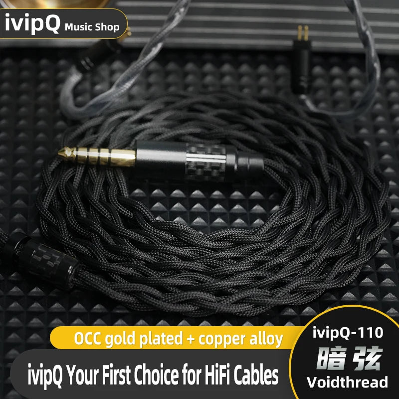 ivipQ-110 Voidthread Black Nylon HiFi Earphone Cable High Purity OCC Gold Plated+Copper Ally 4.4mm 2Pin 0.78 MMCX Audio IEM Wire