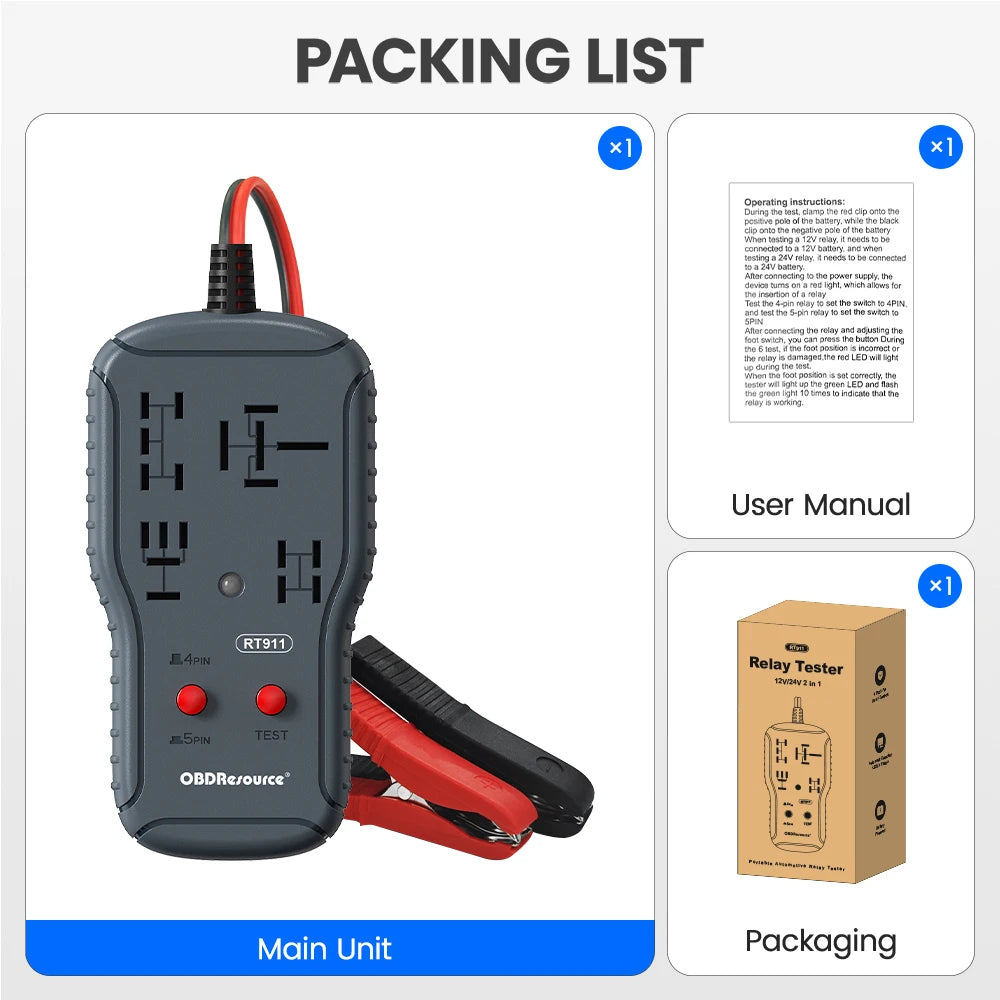 OBDResource 12V/24V Car Relay Tester 4Pin 5Pin Relay Detection Diagnostic Tool Professional Voltage Tester Battery Checker