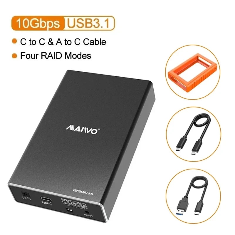 MAIWO Mobile Hard Disk Box RAID Disk Array Dual Bay 2.5'' Solid-state Mechanical Serial Port External Box with Protective Cover