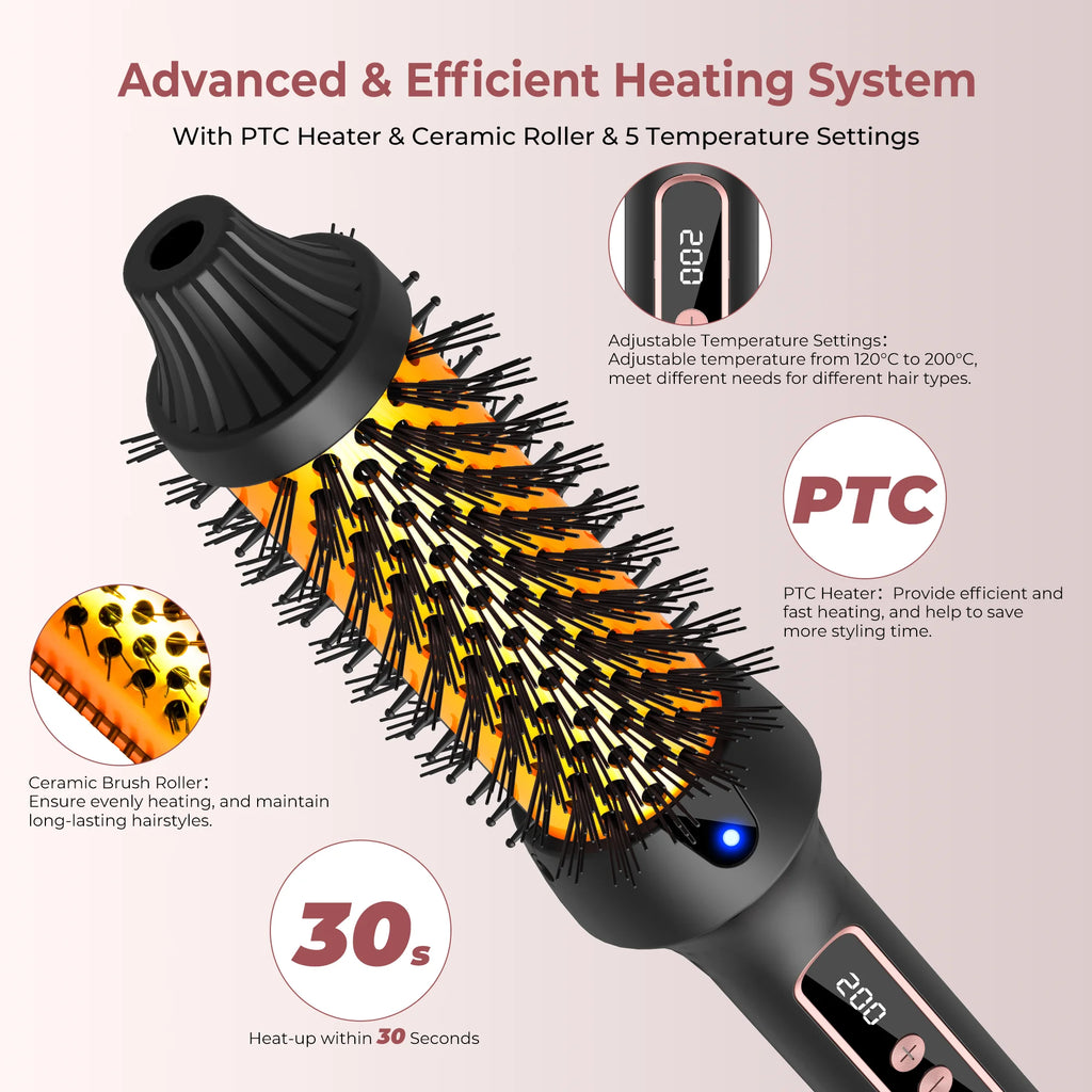 1.5 Inch Thermal Brush Create Loose & Volume Curls Heated Curling Iron Brush 9 Heat Settings Ionic Hair Curler Curling Comb