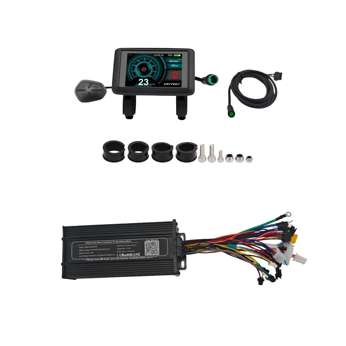48V-72V 45A 3-mode Sine Wave ebike Controller with/without Display for 1000W-2880W Motor