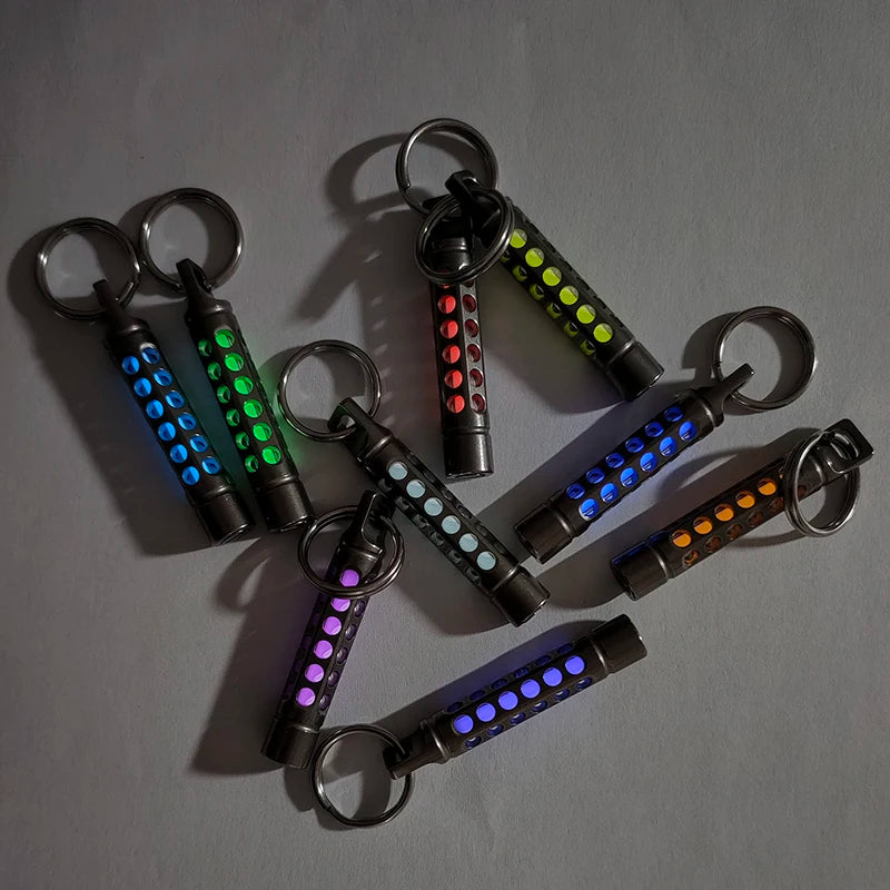 TItanium  Cage Luminous Night Signal Light Outdoor EDC Luminous 3.5*25mm Fluorescent Tube Self-illuminating Key Chain