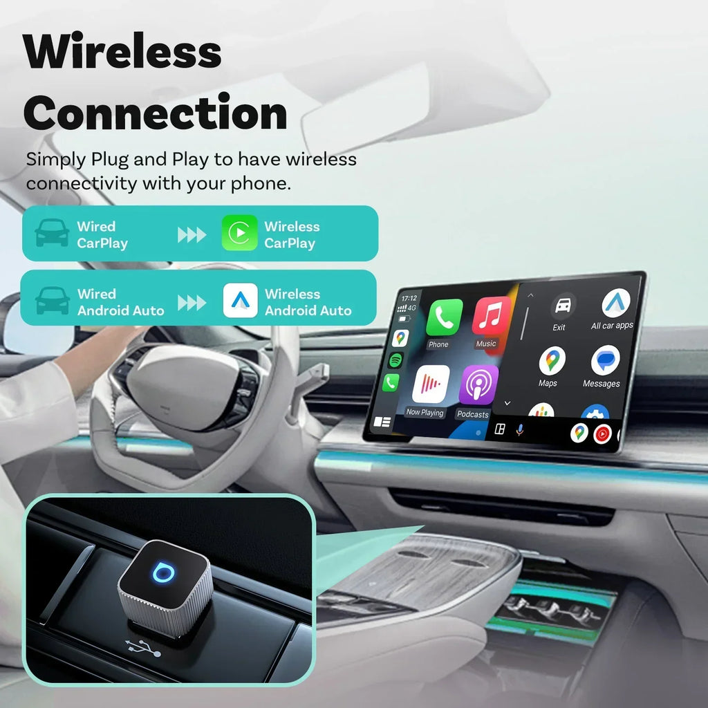 Ottocast Mini Slim Wireless CarPlay Android Auto Adapter USB Dongle Plug Play Wifi Auto Connect for Mercedes Benz Audi Toyota et